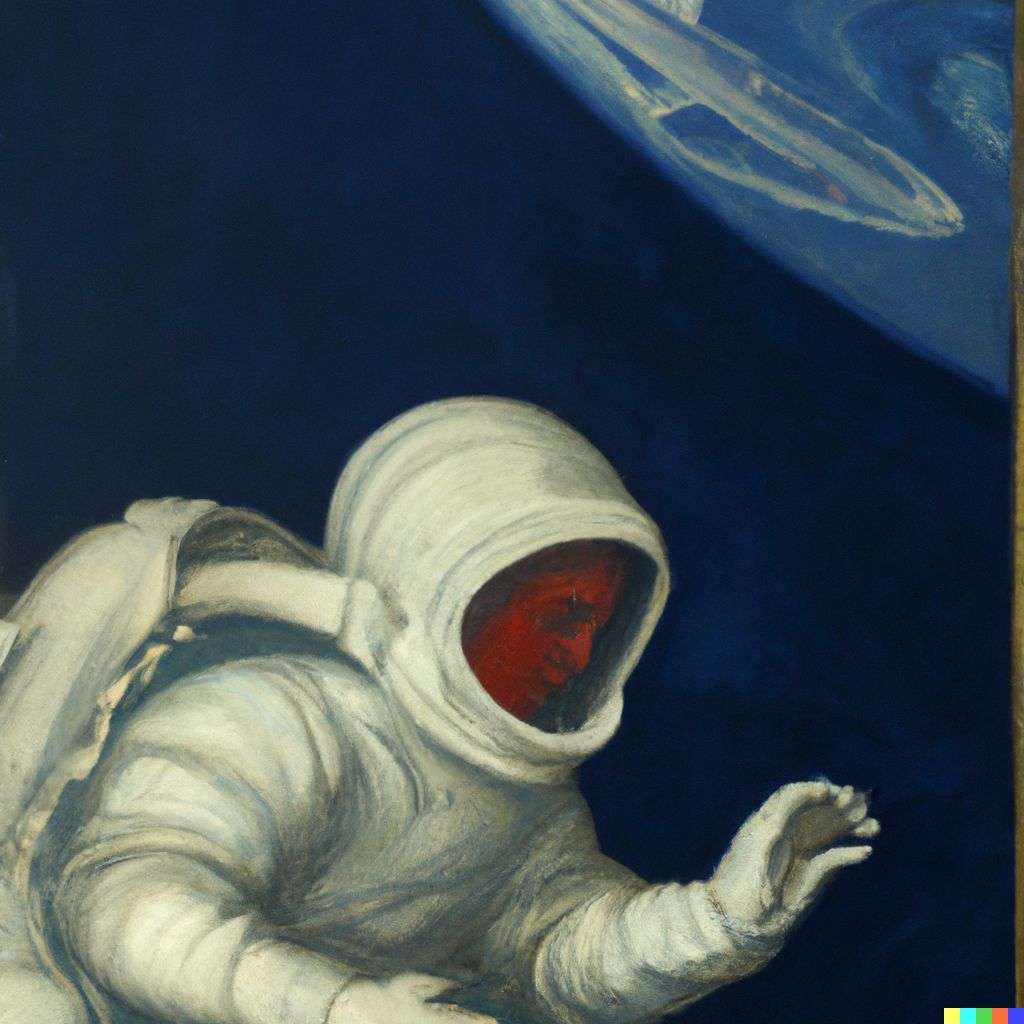 an astronaut, painting by Sandro Botticelli